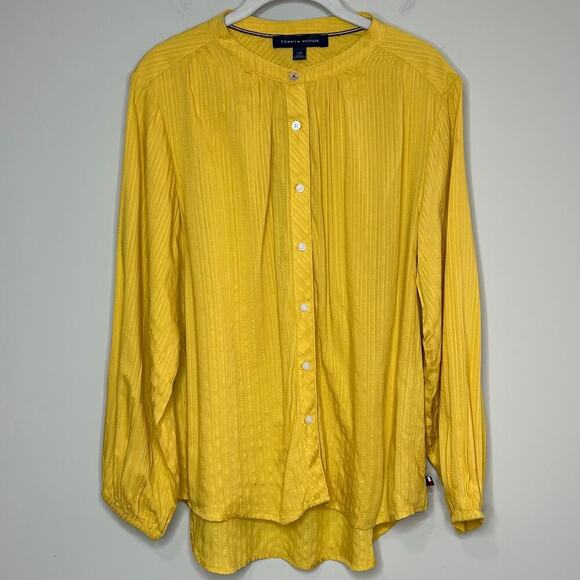 Tommy Hilfiger Tops - Tommy Hilfiger Yellow Textured Lightweight Button Down Hi-Lo Shirt Size S